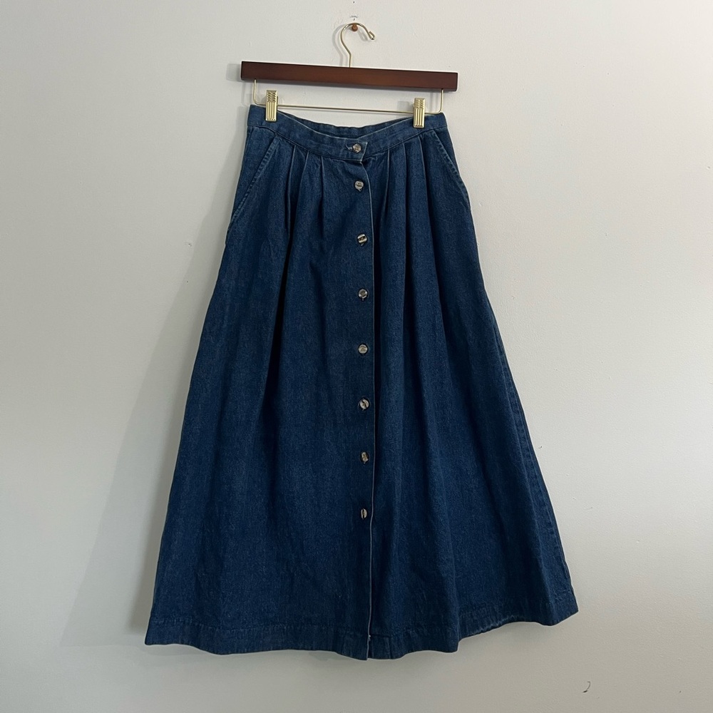 Vintage Blue Button-Front Maxi Skirt